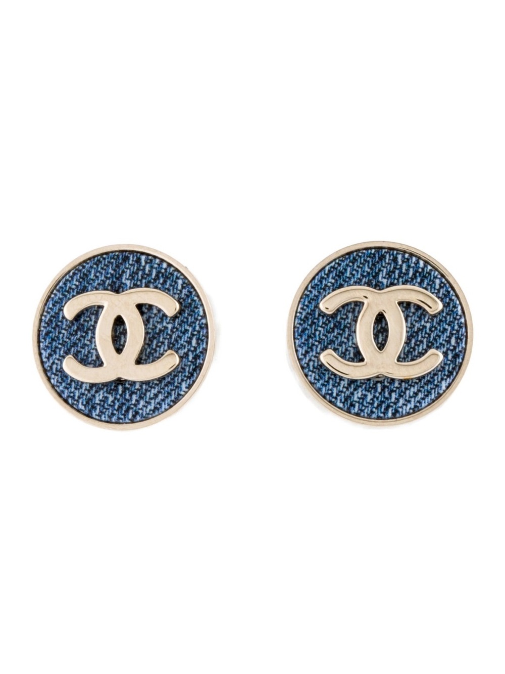 CC Gold-Tone Round Stud Earrings with Blue Denim Inlay